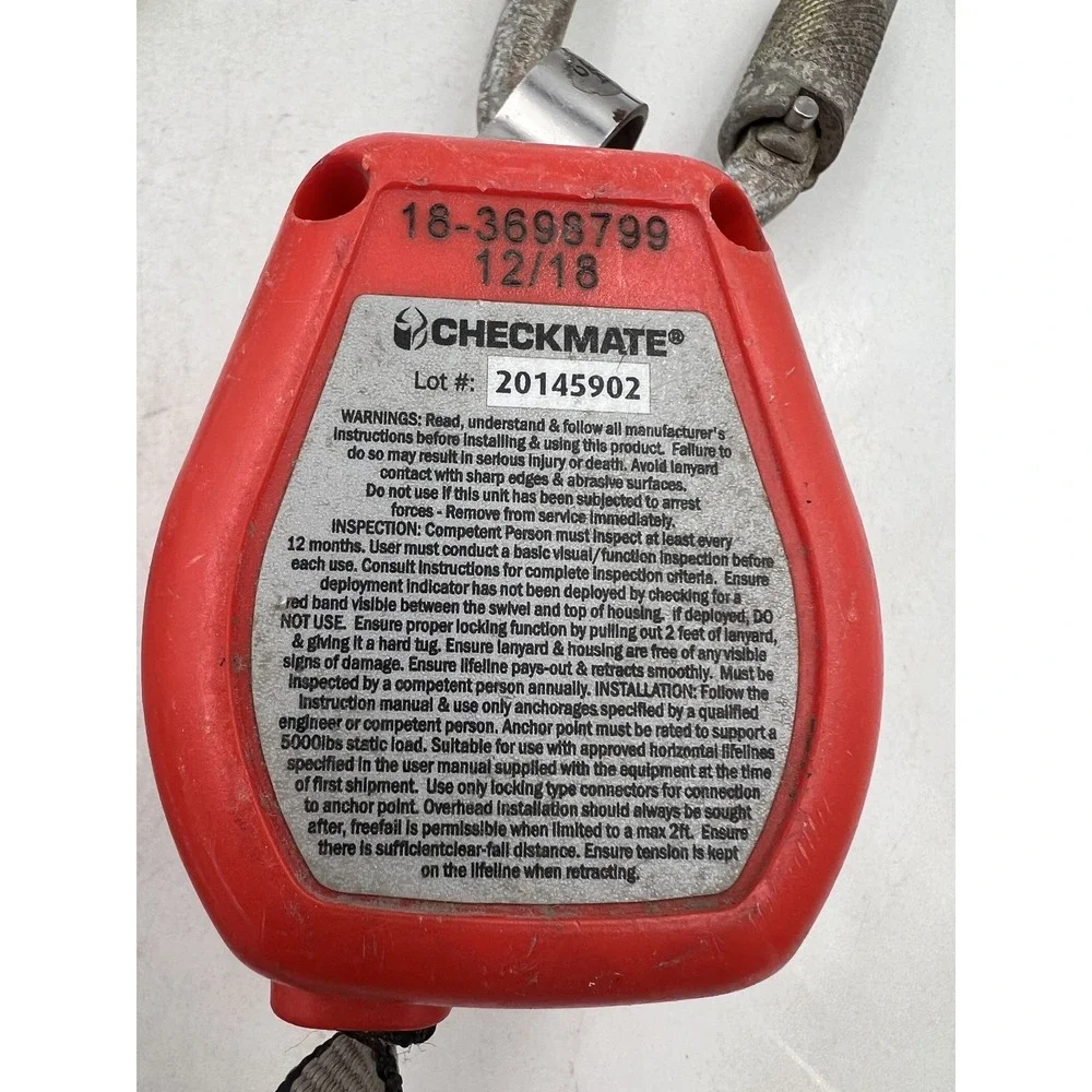 Checkmate Atom Xtreme 6ft Self Retracting Lifeline Fall Arrest Rebar Hook Harnes